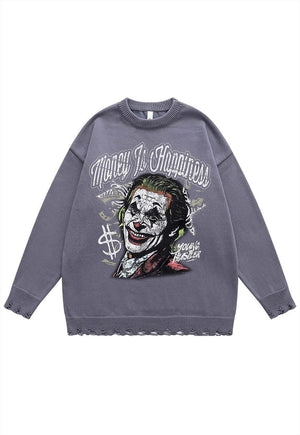 Joker print sweater clown jumper ripped knitted creepy top