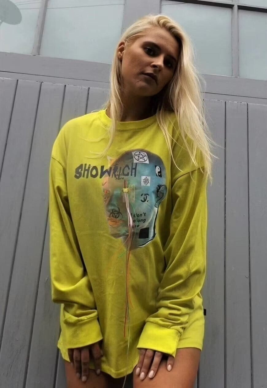 Cyberpunk sweatshirt fluorescent graffiti grunge thin top