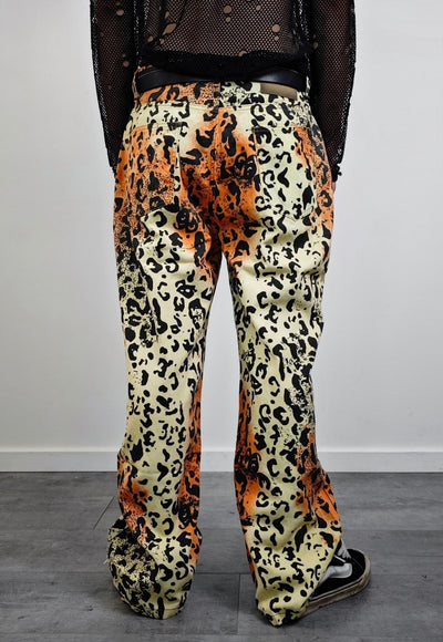 Orange leopard jeans tie-dye animal trousers cheetah pants