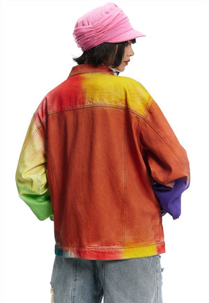 Rainbow denim jacket graffiti jean bomber unicorn coat