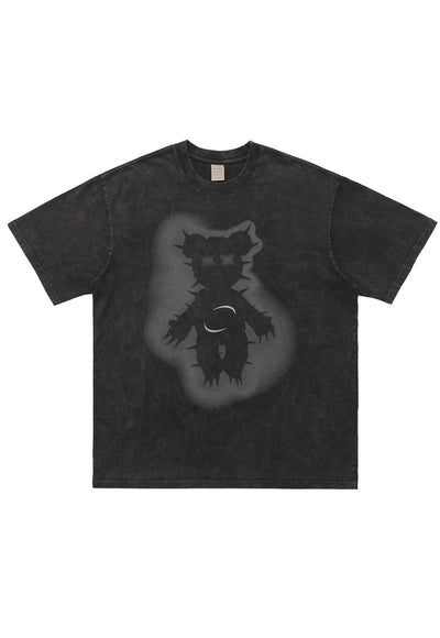 Spiky bear t-shirt gothic tee retro teddy grunge top Grey