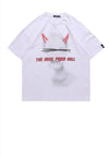 Devil print t-shirt cat graffiti tee Goth horns top in White