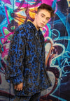 Leopard fleece coat handmade 2in1 tie-dye trench jacket blue