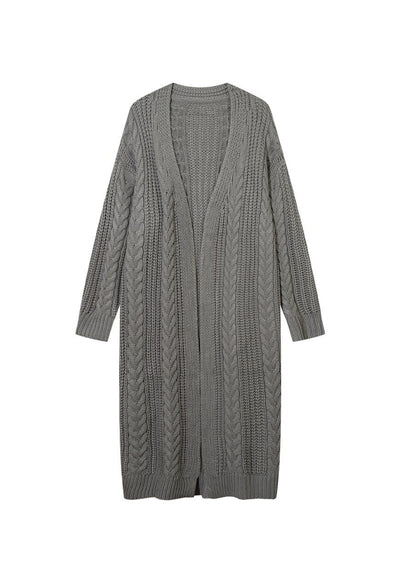 Cardigan dress cable knitted extreme length sweater in black