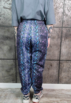 Snake print joggers handmade Python overalls in purple blue