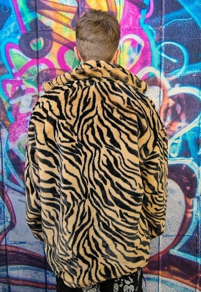 Zebra fleece jacket in brown animal print stripe bomber