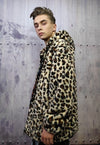 Leopard fleece jacket in cream animal print hooded bomber