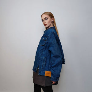 Asymmetric denim jacket reworked grunge jean bomber stitched raver coat unisex premium biker jacket skater top in blue