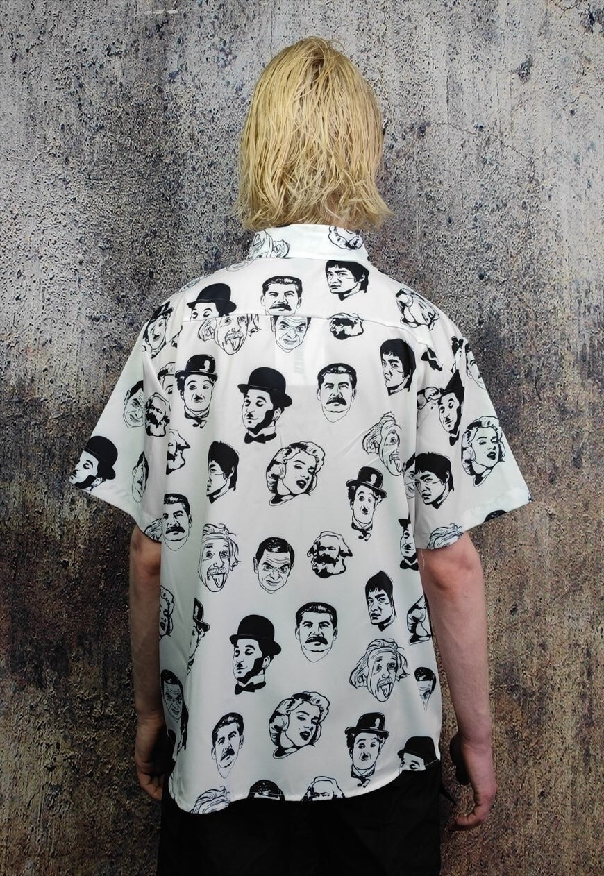 Retro celebrity shirt famous print short sleeve top in white