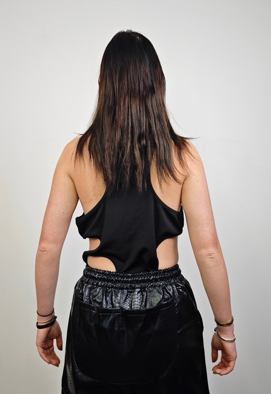 Cut-out sleeveless top raver multi hole tee cyberpunk vest