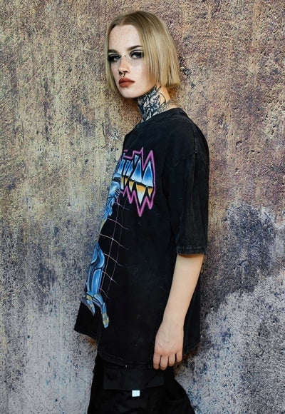 Robot print t-shirt grunge tee cyber punk top in acid black