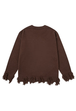 Ripped sweater brown butterfly jumper grunge knitted top