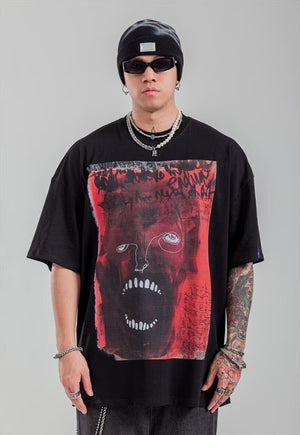 Monster print t-shirt punk Devil tee Satan Gothic top black