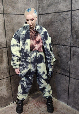 Gradient fleece joggers handmade fluffy 70s camo overalls