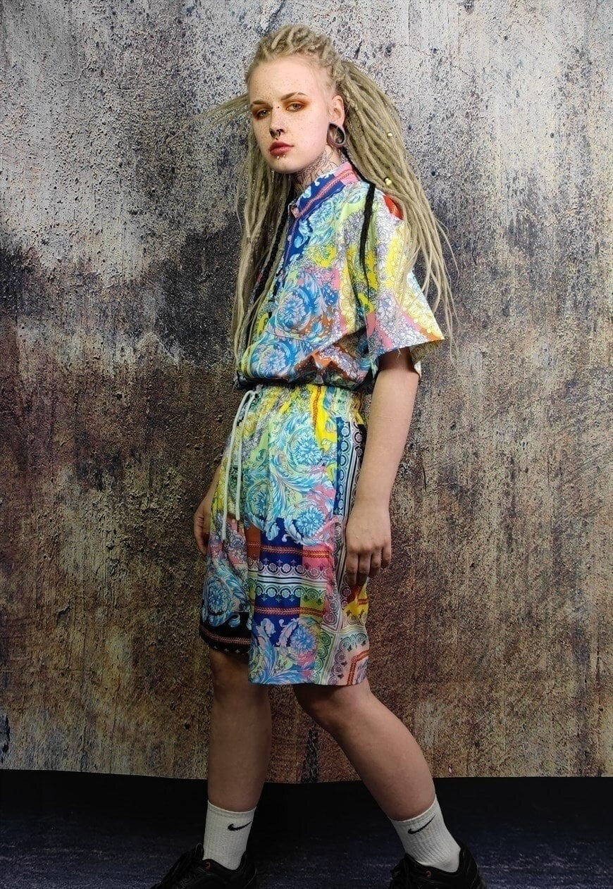 Fluorescent flower shorts rose print crop board pants yellow