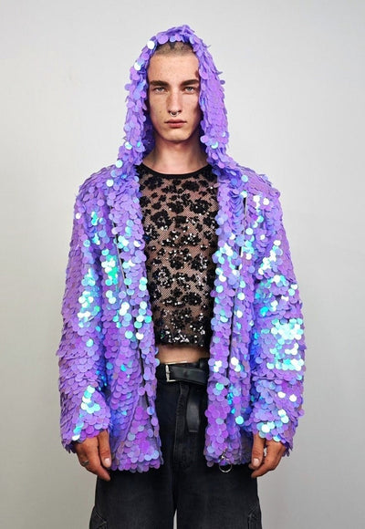 Purple haze sequin jacket hooded mermaid Eras bomber