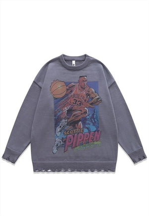 Scottie Pippen sweater knitted distressed basketball jumper