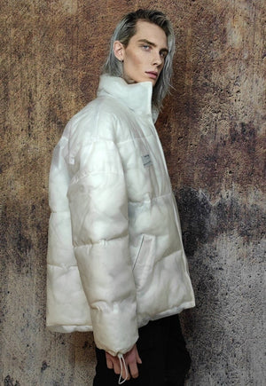 Transparent bomber see through cotton padded jacket in white