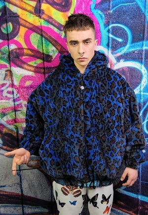 Leopard fleece jacket detachable animal print jacket in blue