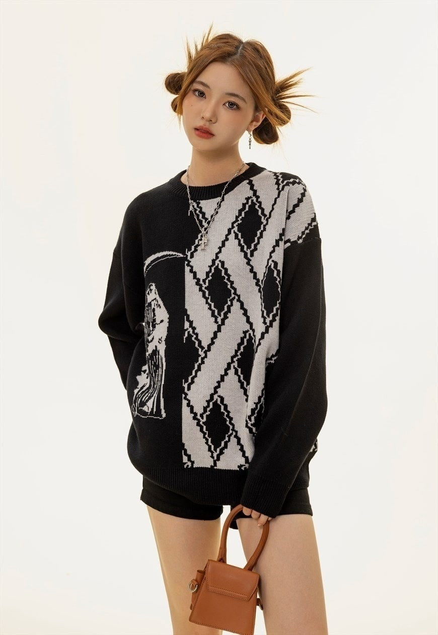 Grim reaper sweater knitted retro Gothic pattern jumper