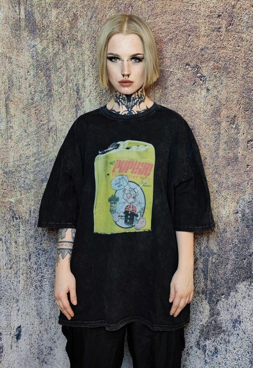 Big mouth, American Psycho & Popeye PRINT vintage wash t-shirt sample sale 3 for 2