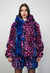 Neon leopard hooded jacket blue cropped animal print bomber