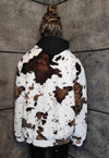 Cow fleece jacket faux fur fluffy animal print bomber brown