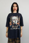 Flame t-shirt riot slogan tee retro punk top in vintage grey