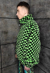 Check fleece jacket green handmade reversible chess coat