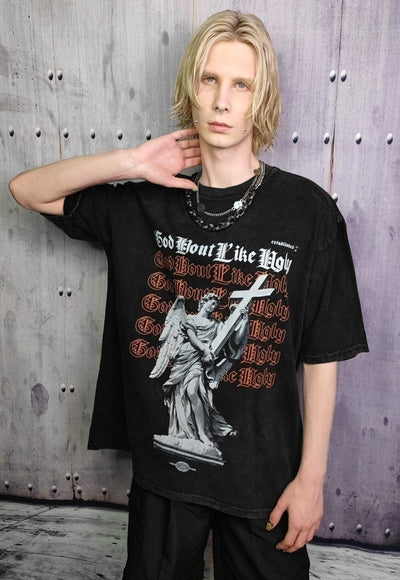 Angel t-shirt ugly slogan tee punk top in vintage black