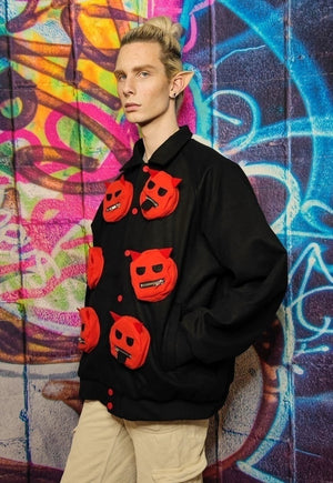 Monster patch bomber utility cargo varsity jacket devil coat