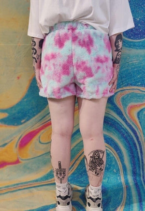 Tie-dye fleece shorts handmade gradient overalls in pink