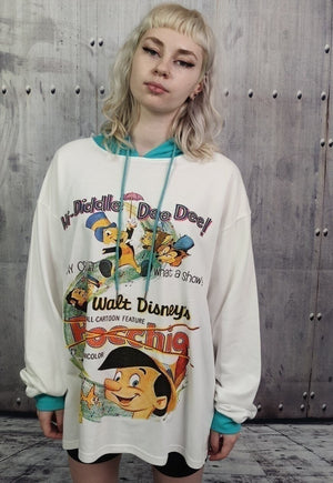 Pinocchio hoodie Italian retro cartoon pullover in white