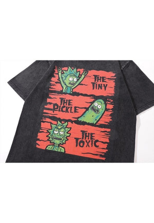 Pickle print t-shirt retro cartoon tee anime top in grey