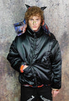 Psychedelic bomber jacket detachable raver puffer in rainbow