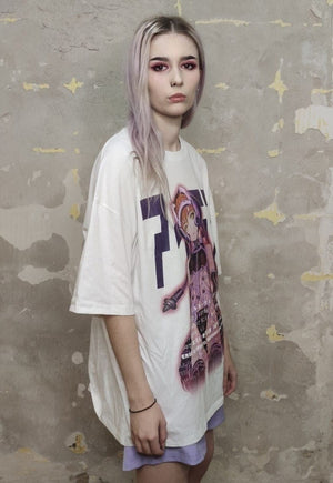 Anime print t-shirt multi slogan Korean tee in white