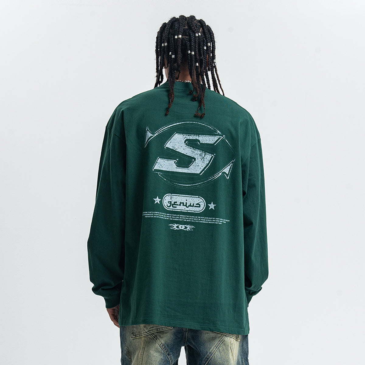 Genius slogan jumper 00s grunge long sleeve top skater t-shirt in black