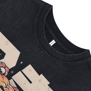 Anime girl sleeveless t-shirt vintage Japanese vest retro Manga tank top in acid wash black