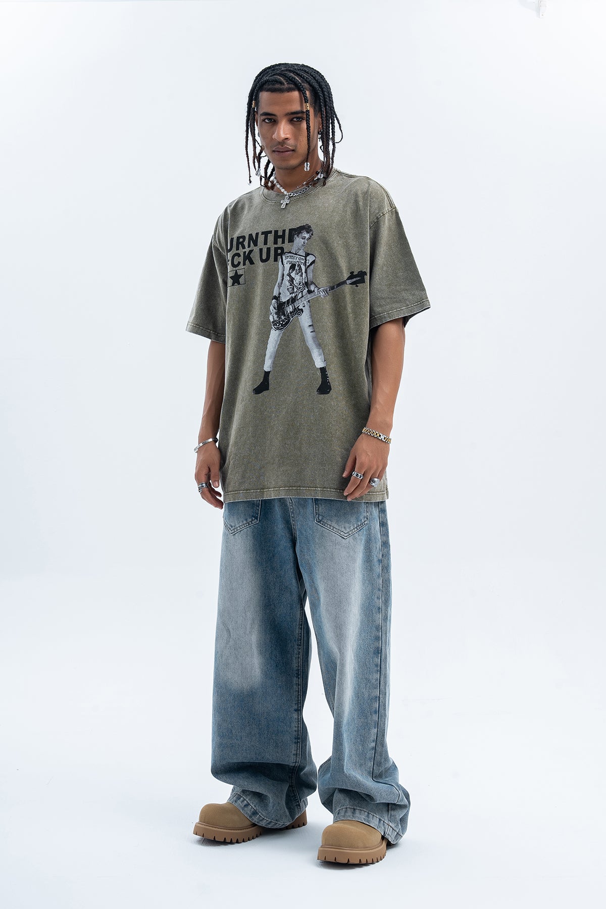 psychedelic t-shirt creepy sculpture top grunge painting tee in Grey