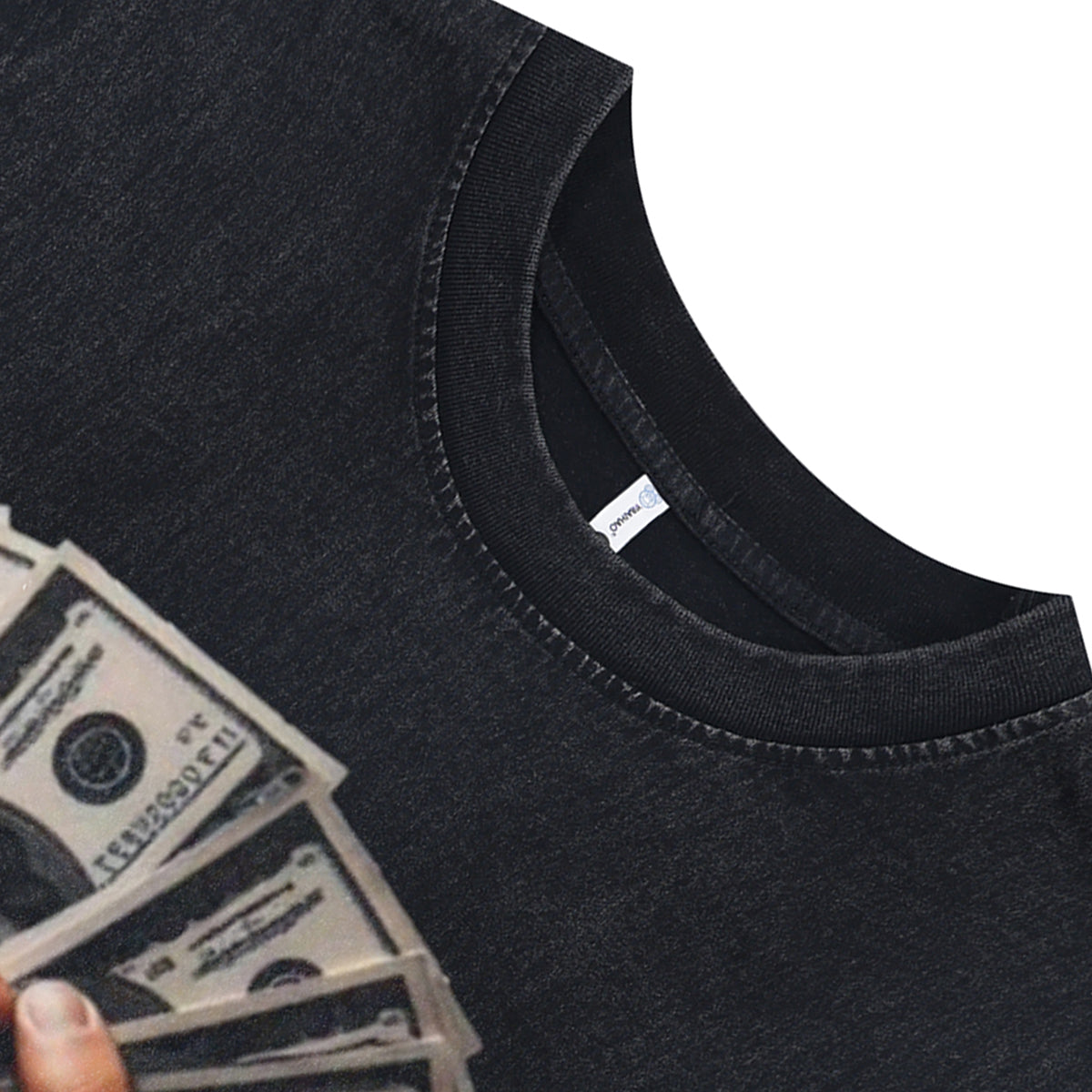 Hip-hop sleeveless t-shirt money print surfer vest 00s gangster tank top in acid wash black