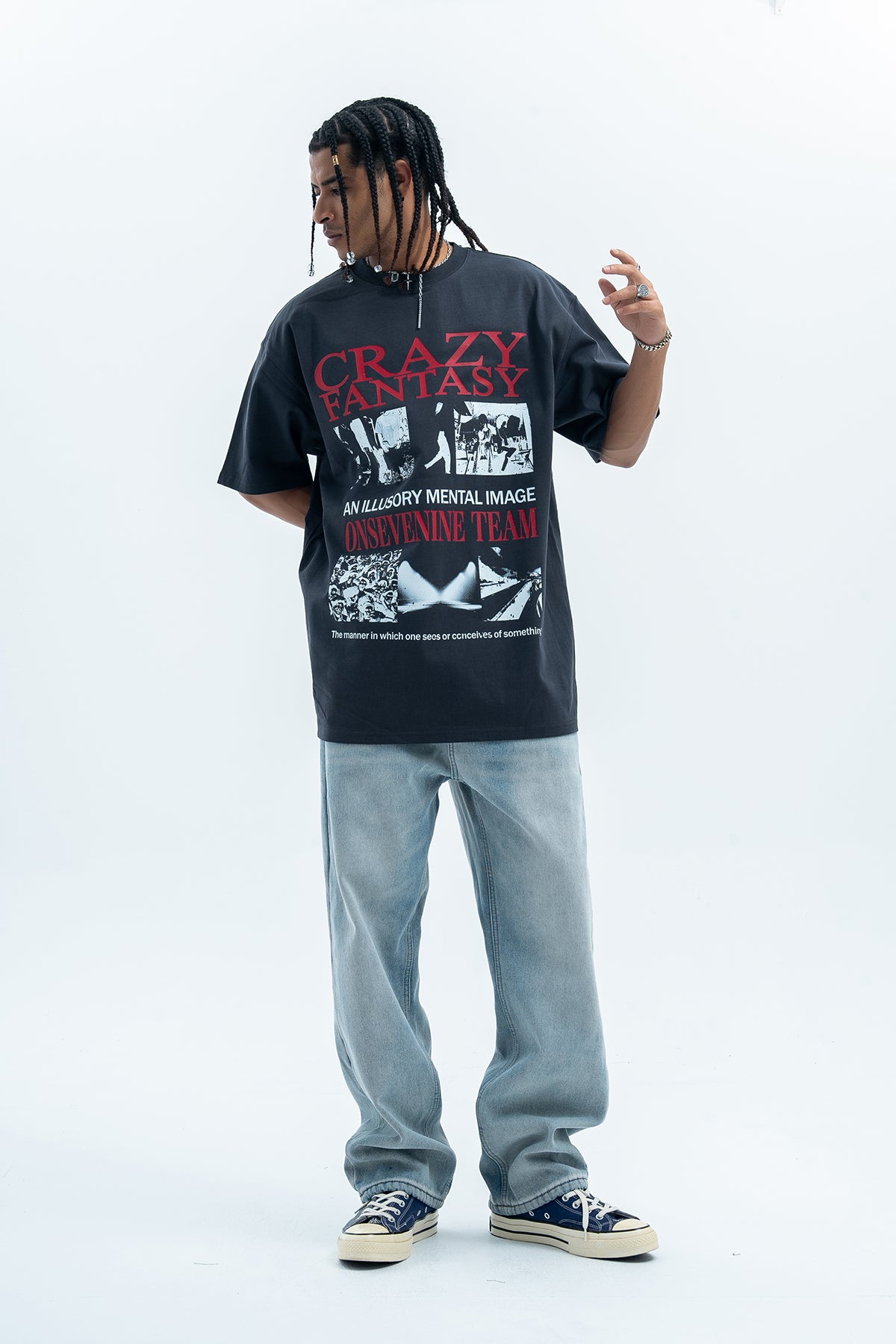 Punk t-shirt psychedelic top graffiti tee retro photography jumper in grey