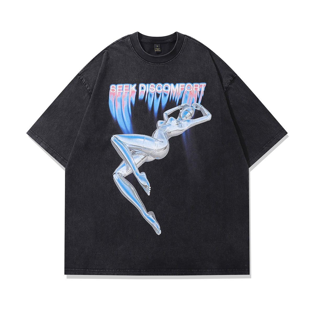 Cyberpunk t-shirt robot print tee psychedelic machine print top in vintage grey