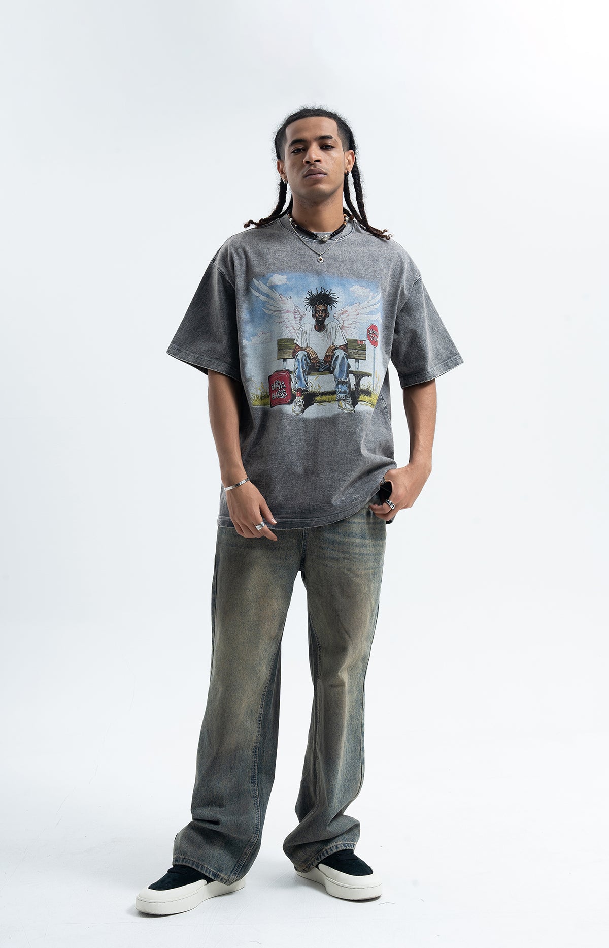 Dead rapper t-shirt hip-hop tee angel print top in grey