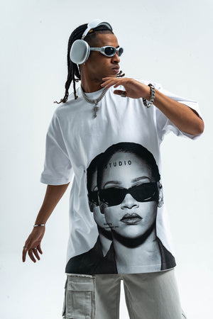 Rihanna t-shirt retro singer top grunge r&b princess tee black