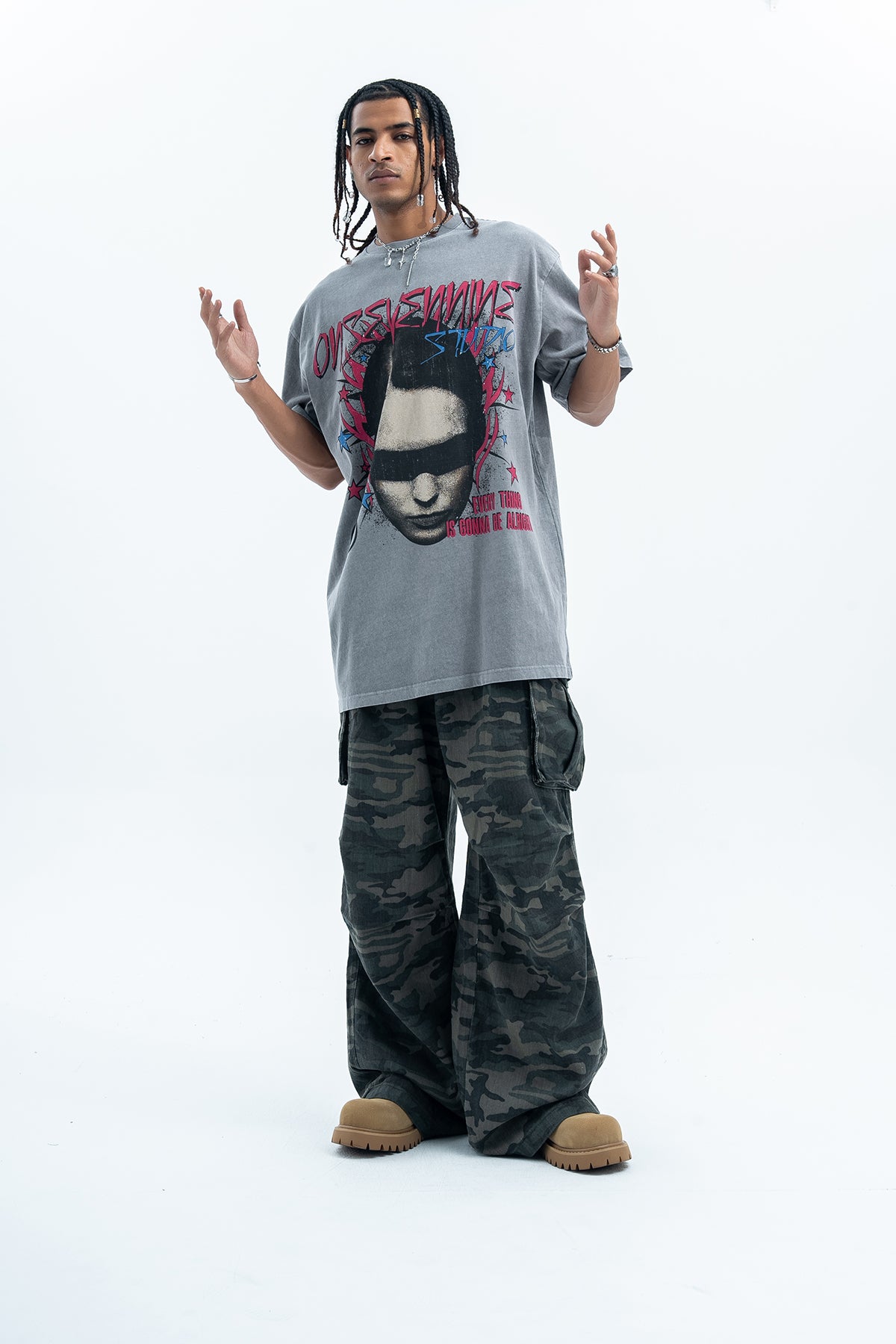 Gothic t-shirt blindfolded girl top creepy print tee in cream