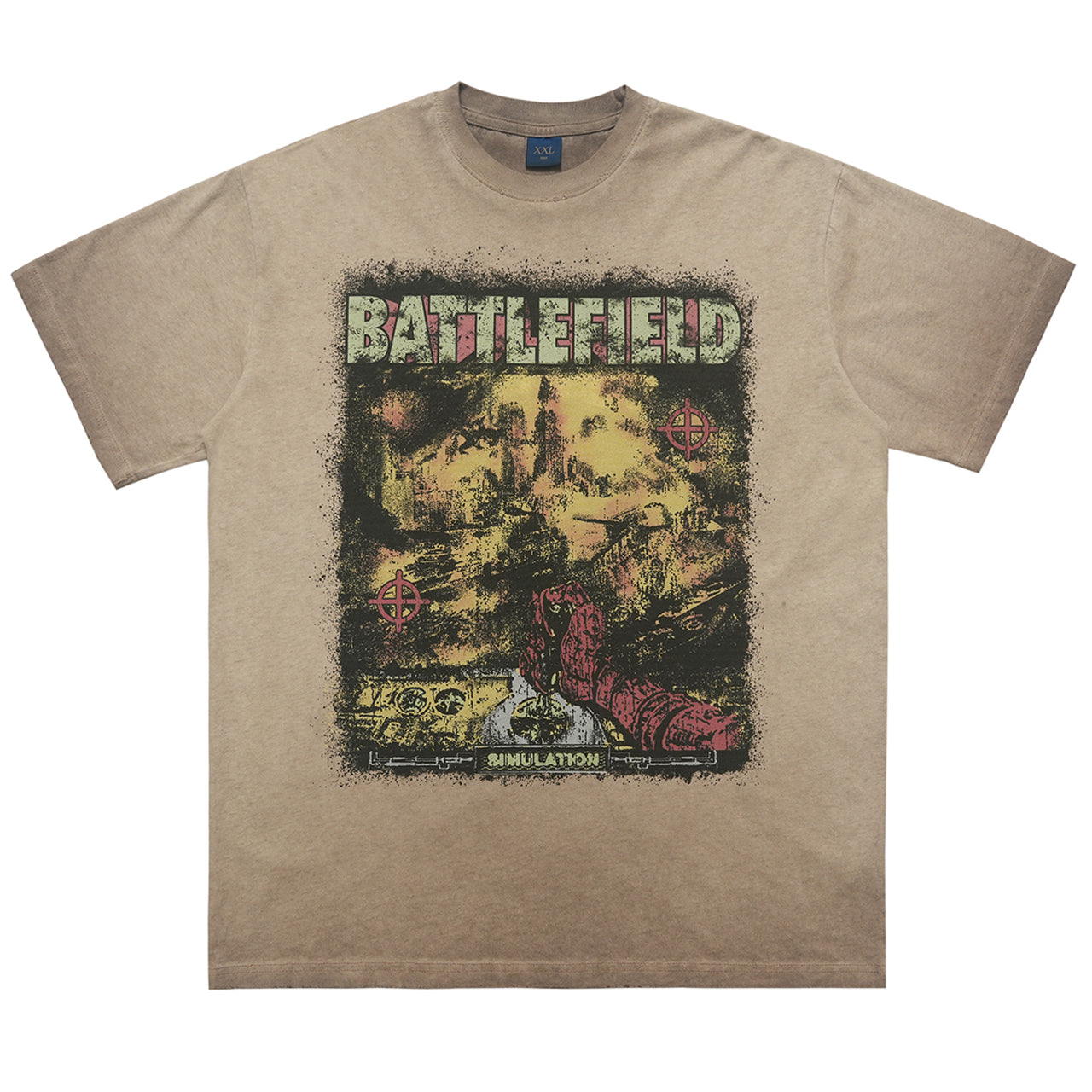 Battlefield slogan t-shirt military top retro game tee in cream