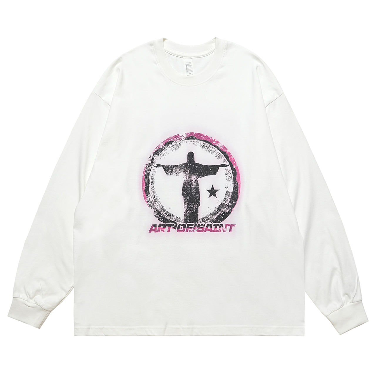 Saint print long sleeve top neon graffiti jumper grunge religion t-shirt in white
