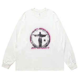 Saint print long sleeve top neon graffiti jumper grunge religion t-shirt in white