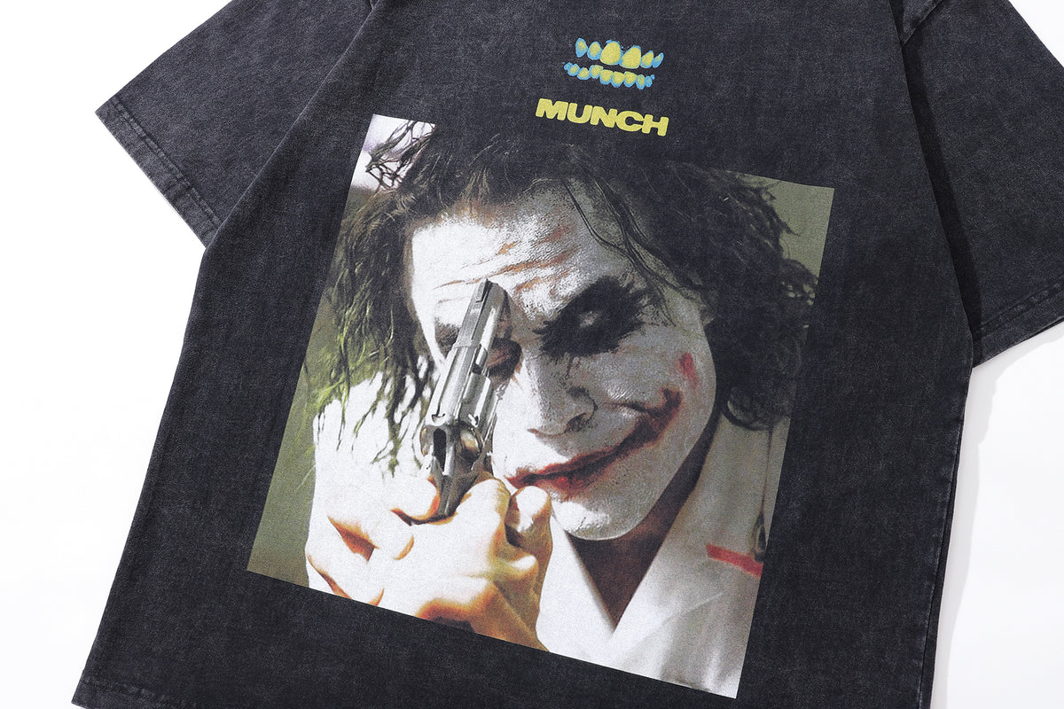 Joker t-shirt clown print tee retro gangster top in vintage grey
