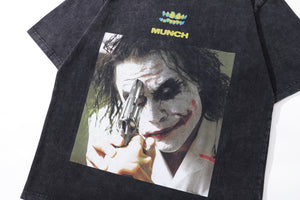 Joker t-shirt clown print tee retro gangster top in vintage grey